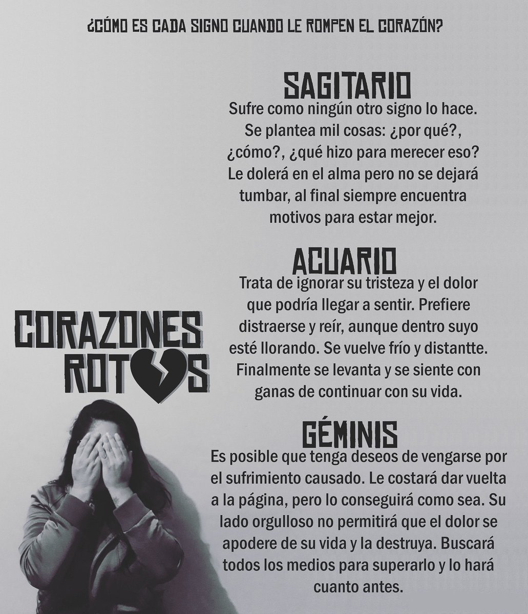 ¿Cómo es cada signo cuando le rompen el CORAZÓN? 💔

Grupo II
Sagitario
Acuario
Géminis