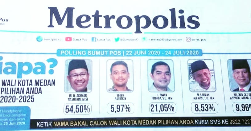 Yuk.. bagi warga Medan kita ramaikan Polling ini. 
Caranya: Ketik IR. H. AKHYAR NASUTION, MSI kirim ke: 0822 7227 3232.

Terima kasih warga Medan 🙏🙏🙏

#AkhyarNasution