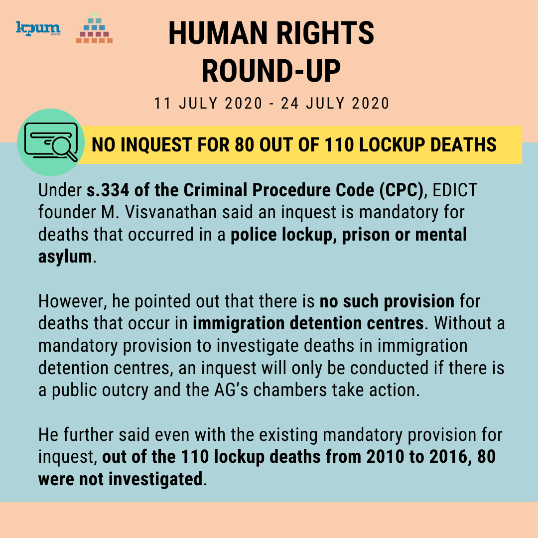 kpum_asasi's tweet photo. Hey everyone, here's our 19th Human Rights Round-Up (24/07/20)! 📰
Full article: https://t.co/XpSVzofTS5
#deathindetention #deathincustody #policeaccountability #freedomofassembly #freedomofexpression #freedomofspeech https://t.co/19jd50S9n9