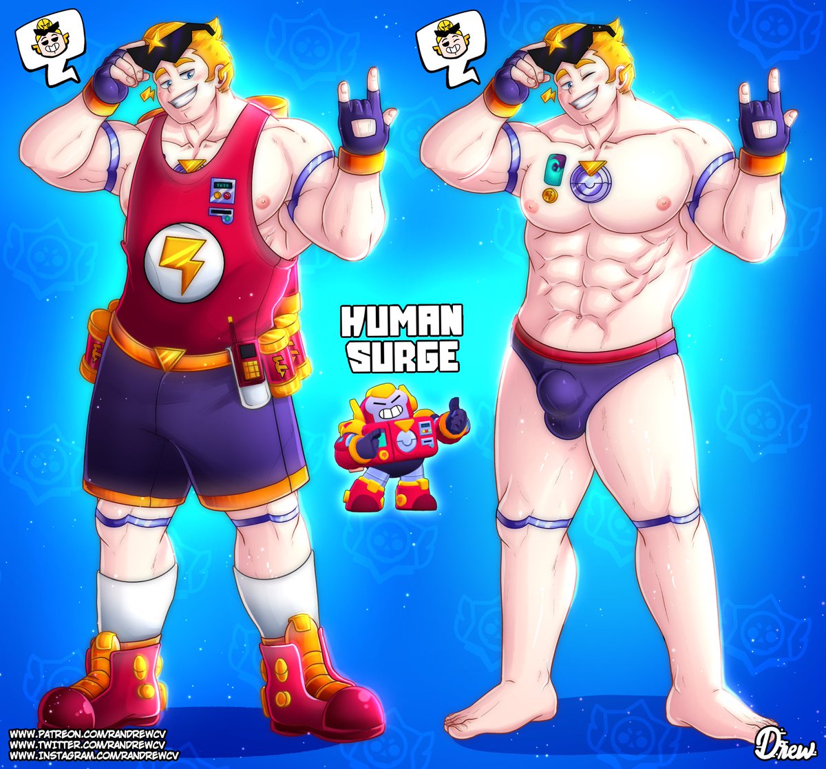 🔞 刀尺モ山 🔞 (COMMISSIONS OPEN) on X: [SFW] Human! Surge (Brawl Stars) ⭐️ I  FUCKING LOVE THIS ROBOT AAAA I will make so many porn about him 🥴 PATREON:  t.coG1Me7oqSSt BrawlStarsArt BrawlStars 