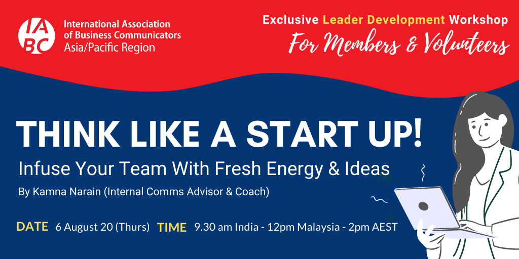 IABCAPAC's tweet photo. Announcing our new #Leadership Development #Workshop series, exclusively for all #IABC members + volunteers. Join @CoachKamna in a fully interactive session on doing things differently, engaging all parties involved &amp; still having fun. Register free: https://t.co/rinoNskxDR @IABC https://t.co/MnZnOfD8Ud