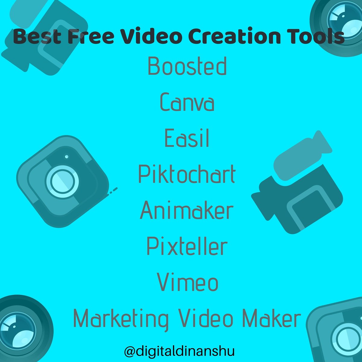 dinanshubhasin's tweet photo. Video creation always big issue for brand promotion. Here I'm sharing some free tools to create best quality videos for brand promotion. #digitalmarketing #digitaldinanshu #content #boosted #canva #easil #piktochart #animaker #pixteller #vimeo #marketingvideomaker  #entrepreneur https://t.co/wRNP97abh3