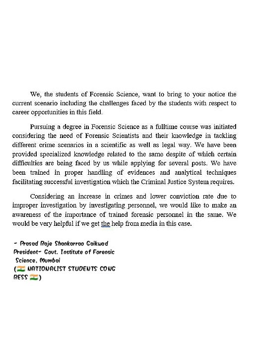 babaraje_speaks's tweet photo. The future of Forensic Science is in Turmoil
#ForensicInvestigation #WhyNotUs
या देशात न्याय सहाय्यक विज्ञानाचे भवितव्य आम्हीच घडवू शकतो 
मग #आम्हीकानाही@PawarSpeaks @AjitPawarSpeaks @supriya_sule @samant_uday @CMOMaharashtra @kolhe_amol @dhananjay_munde @abpmajhatv @ZeeNews https://t.co/QOZcOdbIJK