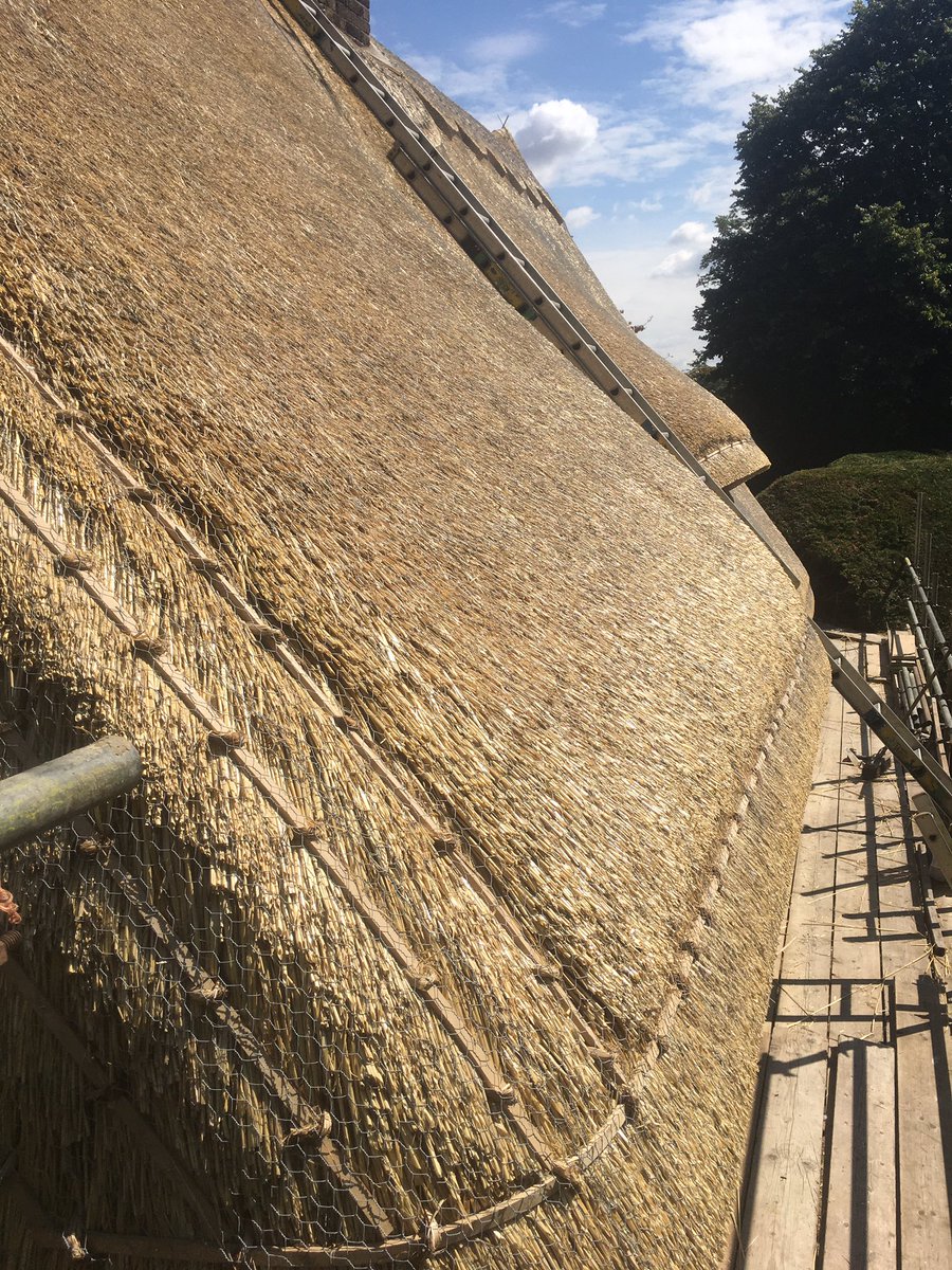 LdthatchingLee's tweet photo. A few photos from the scaffold of a wired longstraw thatch #ldthatching #masterthatcher #longstraw #essex #craft #thatching https://t.co/exX6kAMfqj