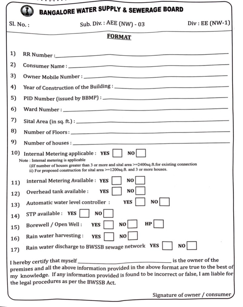 BuddhaHumming's tweet photo. @chairmanbwssb What’s the below attached form for? Put some light on it. And what we need to fill in internal metering part if it’s duplex house. https://t.co/MHB3GoepfT