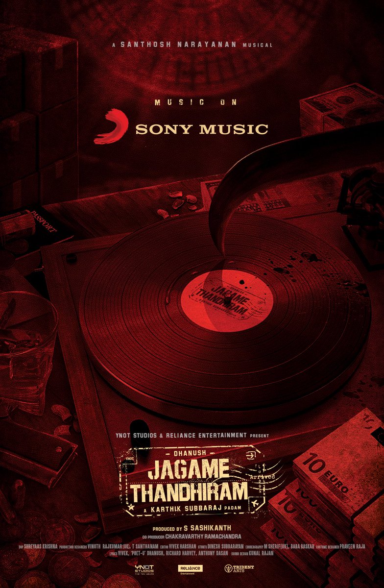 karthiksubbaraj's tweet photo. A 'Santhosh Narayanan' Musical 

On @SonyMusicSouth 

@Music_Santhosh @dhanushkraja  @sash041075 @StudiosYNot 

#JagameThandhiram #Jagametantram https://t.co/SLIFnZNkza