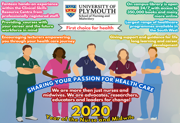 Congratulations to 1st year midwifery student Louise Houghton who won the School of Nursing and Midwifery's poster competition to celebrate #YearOfTheNurseAndMidwife with the below design.

Well done to the runners up, Rachel Palmer and Laura Rich for their great designs as well!