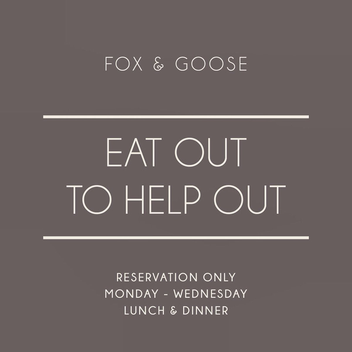 We are pleased to be taking part in the Government ‘Eat Out To Help Out’ scheme! ✨ Every Monday, Tuesday &amp; Wednesday throughout August, you will receive 50% off of your food bill up to the value of £10 per person. This will not be redeemable on takeaway. 
Reserve your table now!