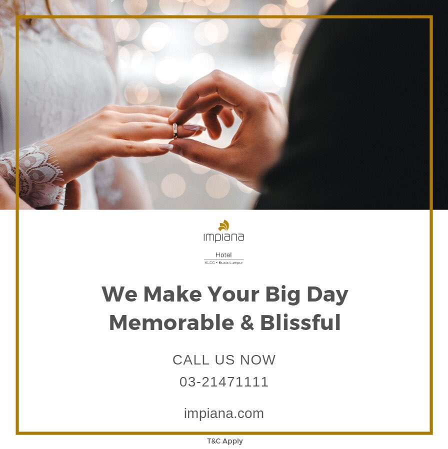 ImpianaKLCC's tweet photo. We make your big day memorable and blissful. Call us now at 03-21471111.
#impianaklcc #impianaklcchotel #klcchotels #kualalumpur #weddingsinKL #weddingvenueKL #hotelinKL #KLCC #hotelinKLCC https://t.co/VMo7ObfADq