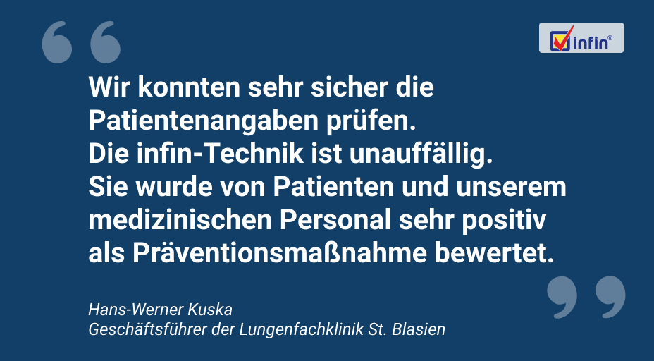 infin_de's tweet photo. Unser System zur Messung der  Körpertemperatur (IR-Technik) wurde in der Eingangsbereich der Lungenfachklinik St. Blasien im Schwarzwald getestet. Folgen Sie dem Link, um den Testbericht zu sehen.
https://t.co/xgPjh60WKd

#flughafen #covidprevention #krankenhaeuser https://t.co/5fhwGOVLZa
