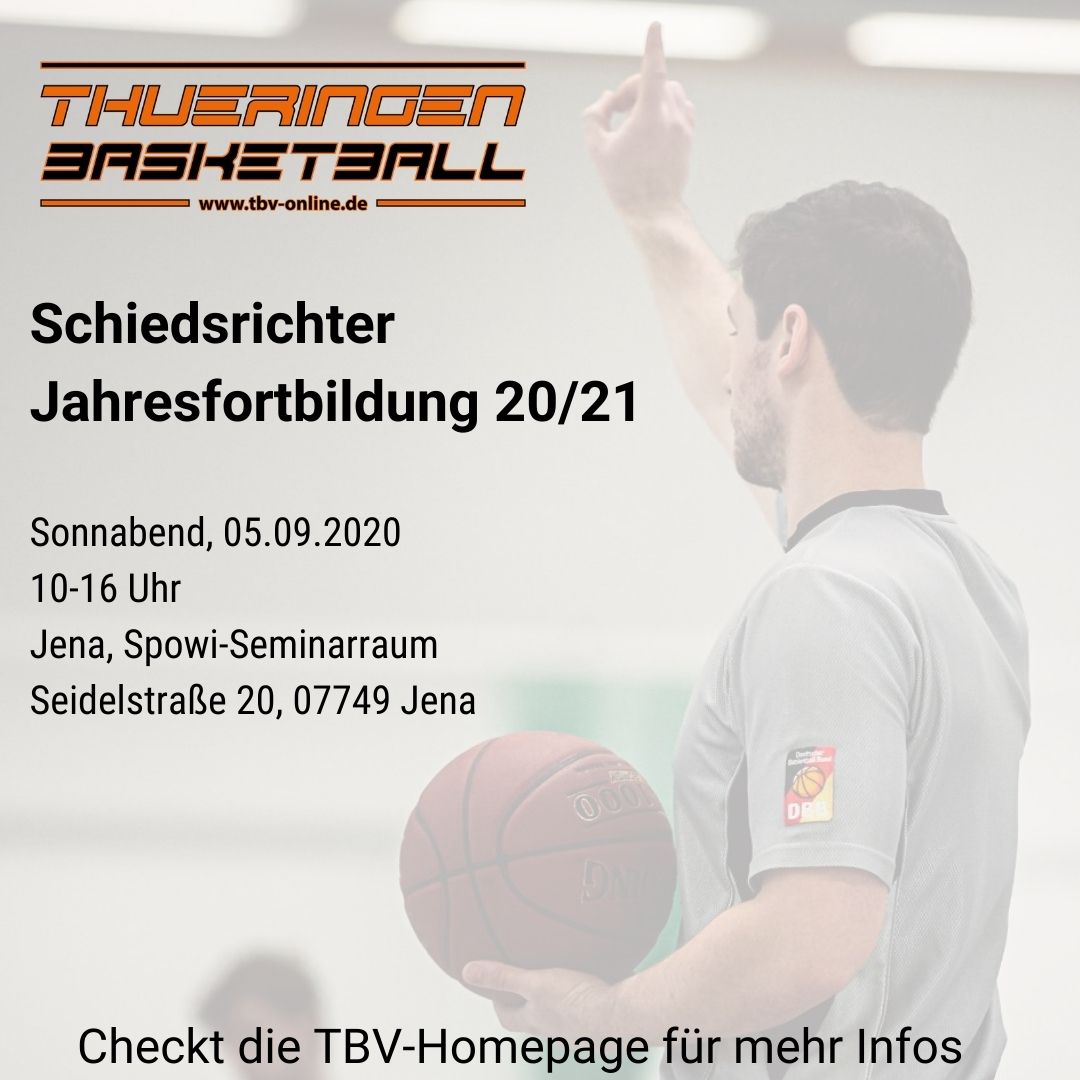 Der erste Termin für die Schiedsrichter Jahresfortbildung 2020/21 steht fest! Checkt die TBV-Homepage unter tbv-online.de für mehr Infos. #thueringen #basketball #schiedsrichter #education