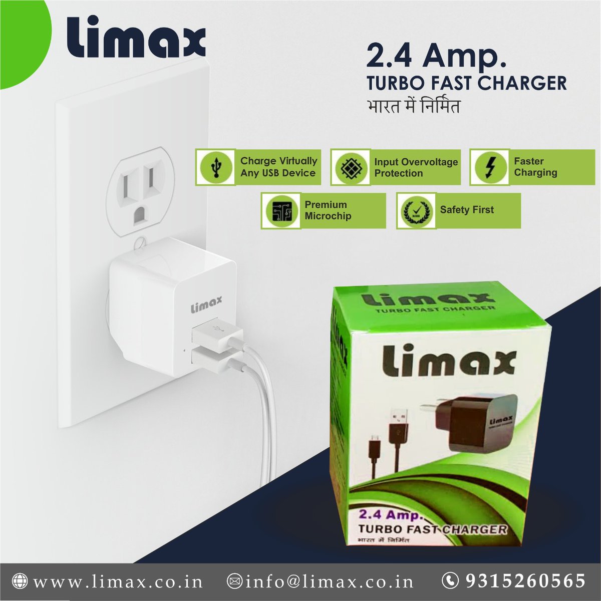limaxind's tweet image. The ultra speed fast charging mobile charger is now for our elite customers. We have a panel for distributors in various states who have been associated with us for couple of years. 

Get associated with us. 

Call :- 9315260565 for distributorship. 

#Charger #USBDevice