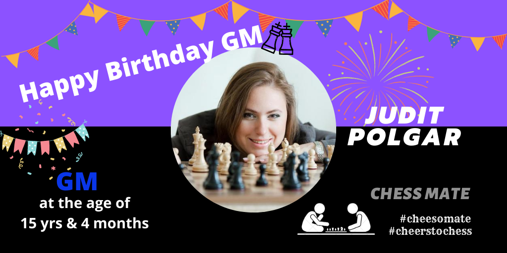 Chess Mate wishes you a Very Happy Birthday GM @GMJuditPolgar 🎂🍰🍻🎊🎊 
.
.
.
#chessomate #cheerstochess #chess #birthday #wishes #happybirthday #grandmaster #gm #chessbase #onlinechess #juditPolgar #femalegrandmaster #chessplayer #boardgames #chesspromotions #chessevents #love