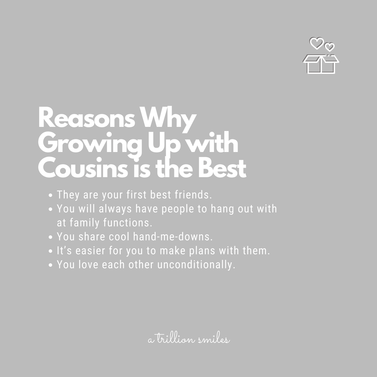 beyond_gifting's tweet photo. If you have siblings, that’s great too! But #cousins are like #siblings that don’t annoy you as much?

Happy Cousin’s Day! 

#atrillionsmiles #personalizedgifts #brothers #sisters #love https://t.co/22hxYi2rXr