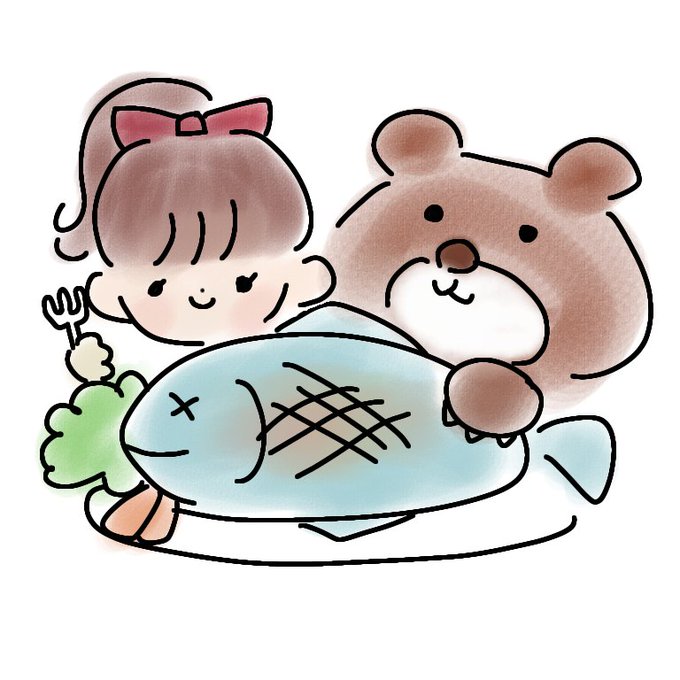 昔はこんな大きいお魚をほんとうにどうぶつのお友だちと食べれるって思ってたなー🐟 