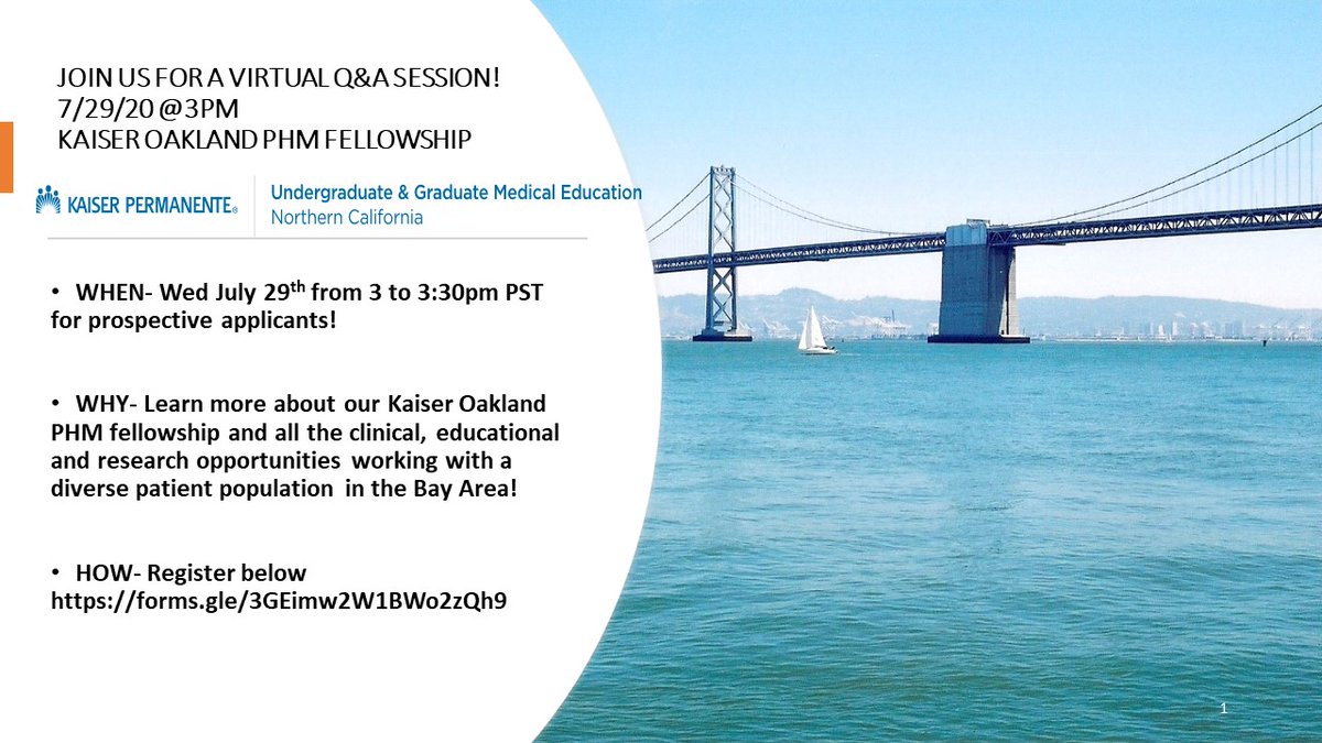 Kaiser Oakland PHM Fellowship (@kaiserphm) on Twitter photo Join our Virtual Q&A Session! <a href="/KaiserPHM/">Kaiser Oakland PHM Fellowship</a> <a href="/PHMFellowships/">PHM Fellowships</a>
Register at forms.gle/K5g7ZVMpyWy5Ag… Join our Virtual Q&A Session! <a href="/KaiserPHM/">Kaiser Oakland PHM Fellowship</a> <a href="/PHMFellowships/">PHM Fellowships</a>
Register at forms.gle/K5g7ZVMpyWy5Ag…