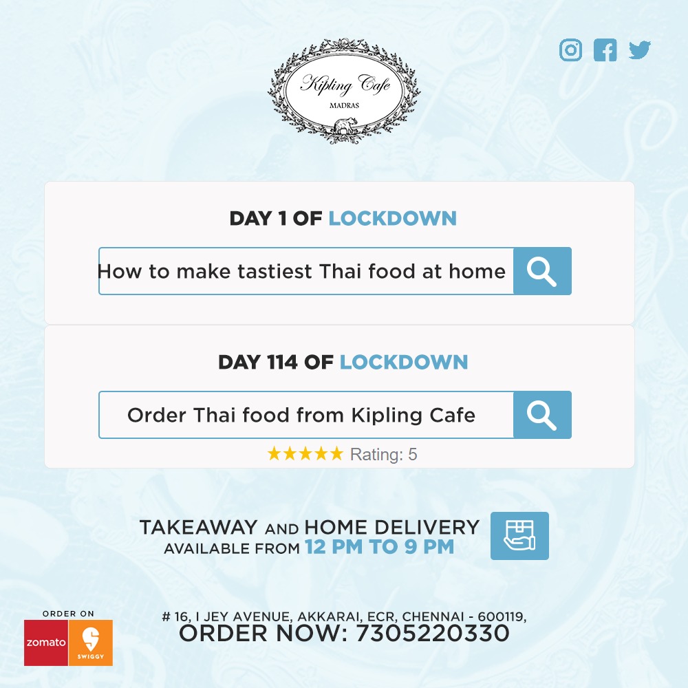 KiplingCafe's tweet photo. Home cooked food has nothing on Kipling Café! For the best food in Town - Takeaways and Deliveries at 7305220330 from 12 pm to 9 pm! Stay safe, stay at home!! #nowopen #kiplingcafe #ecr #brandnewworld #homedelivery #takeaway #staysafe #stayathome https://t.co/bXyfLo0pND