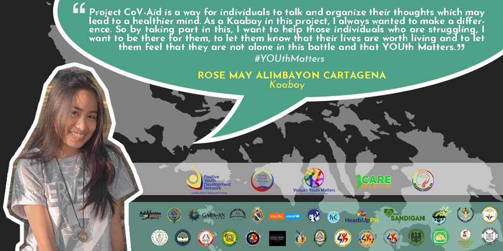 VYMCV_official's tweet photo. 💚Kumusta Ka Kaabay?💚

Our #ProjectCoVAid Kaabays share their insights on what it's like being part of the forefront of Mental Health Awareness in this global pandemic.

For a #HealthierVisayas, Mag #StoryaTaGaw📯📯📯 https://t.co/uPoIvlW9LN