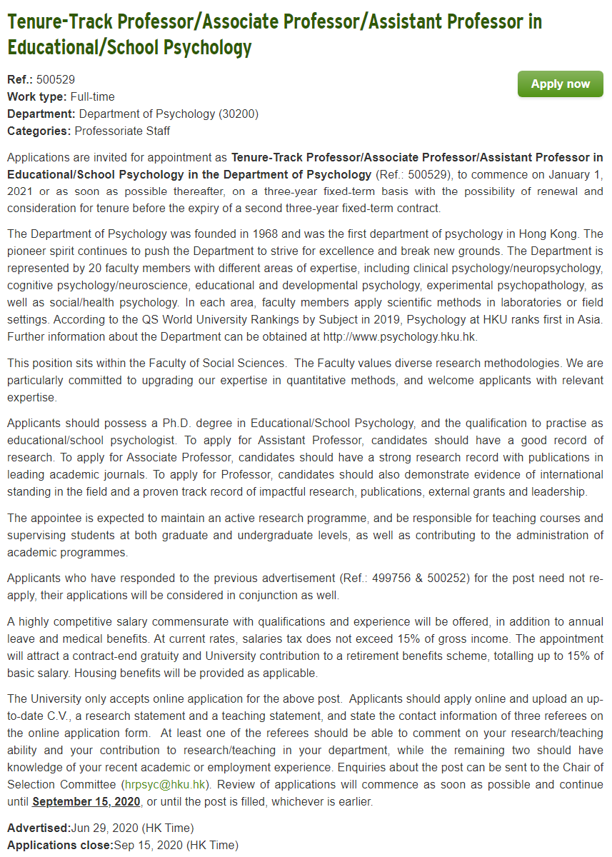 Gilad Feldman (@giladfeldman@fediscience.org) on Twitter: "Our department  is hiring "Tenure-Track Professor/Associate Professor/Assistant Professor  in Educational/School Psychology" more info here: https://t.co/93eFAVOo9f  Who is in the department ...