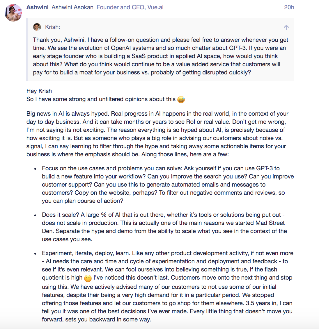 cbkrish's tweet photo. "Every little thing that doesn’t move you forward, sets you backward in some way." @LadyAshBorg did a AMA session on Relay for early stage founders and it's fantastic. 
https://t.co/wXvRQuvGKl https://t.co/siWdBsq55j