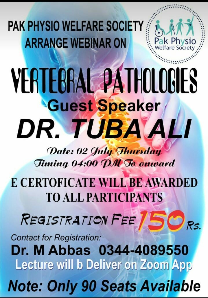 pak_physio's tweet photo. Pak Physio Welfare Society Arranged Webinar on VERTEBRAL PATHOLOGIES👍
Webinar was held on ZOOM app & our Guest Speaker was Dr.Tuba Ali❤
90 seats was reserved for this Webinar & certificates was provided to all😊
Thnks Dr.Tuba being here for such a great knowledge
Thnkx #PPWS❤ https://t.co/edRy4114x8