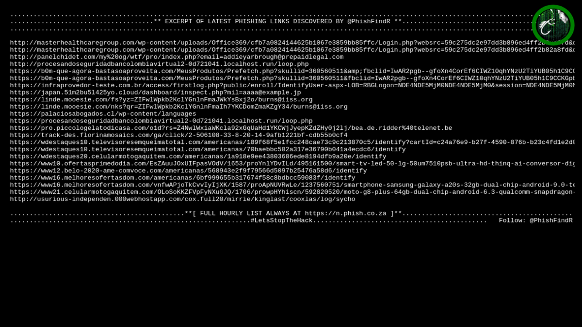 PhishFindR's tweet photo. 🎣 PhishFindR Found: 
23 NEW #Phishing #links 🔗
@ 09:11:46 > https://t.co/MhQZhs76kS

🔗 Found Today: 558 > https://t.co/Ff8Di77OyV
2020-07-24 🦈

#cybersec #cybersecurity #infosec #malware #dataviz #datamunching https://t.co/exaV5nzlws