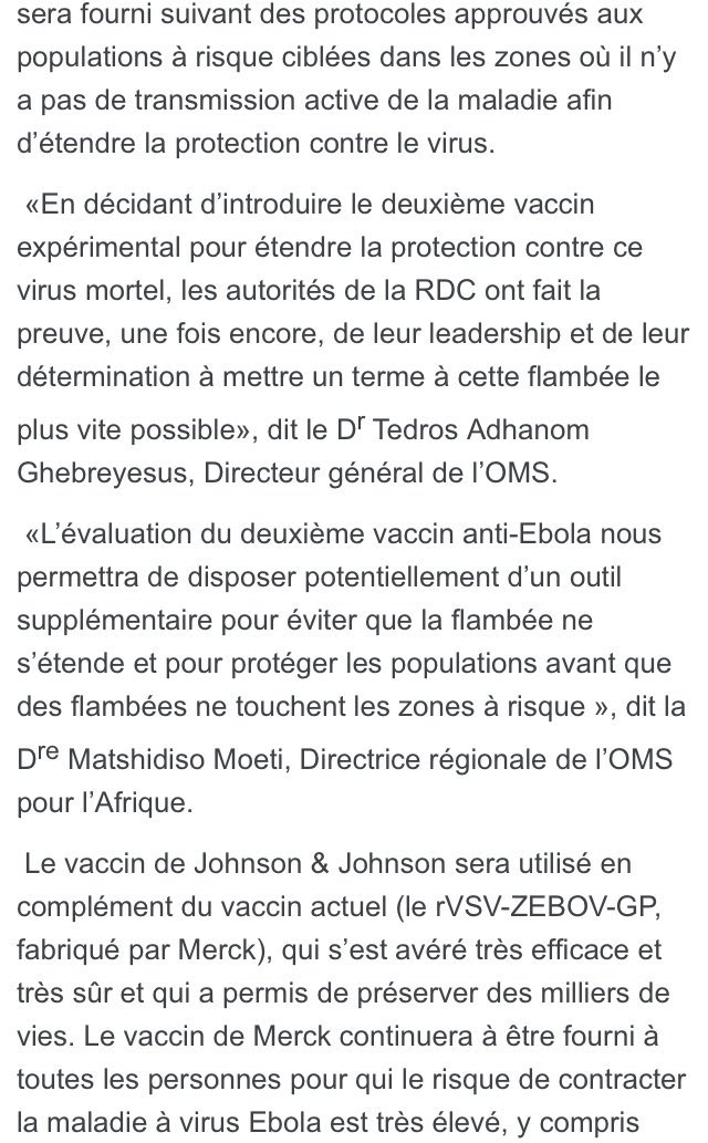 La fondation Gates et l’OMS testent depuis 2016 en Afrique ces nouvelles technologies vaccinales sur les patients atteint d’Ebola.Le Ervebo de Merck, et le Ad26-ZEBOV-GP de Johnson & Johnson utilisé « en complément ».