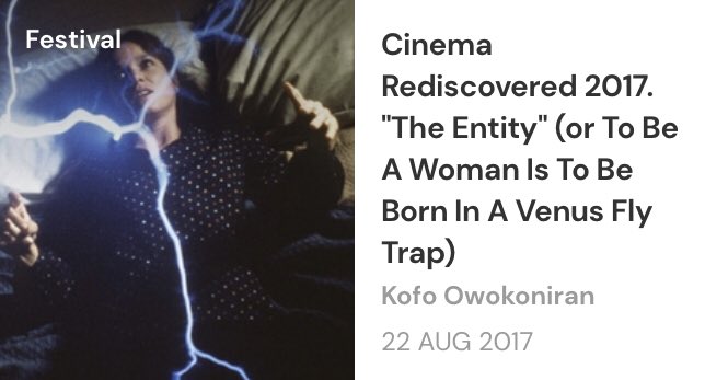 Cinema Rediscovered is home to an annual  #FilmCritics workshop w/partner  @NotebookMUBI led by  @midnightmovies Today, we’re looking back at some of the amazing writing that’s come out of this over the years starting with this piece from Kofo Owokoniran:  https://mubi.com/notebook/posts/cinema-rediscovered-2017-the-entity-or-to-be-a-woman-is-to-be-born-in-a-venus-fly-trap
