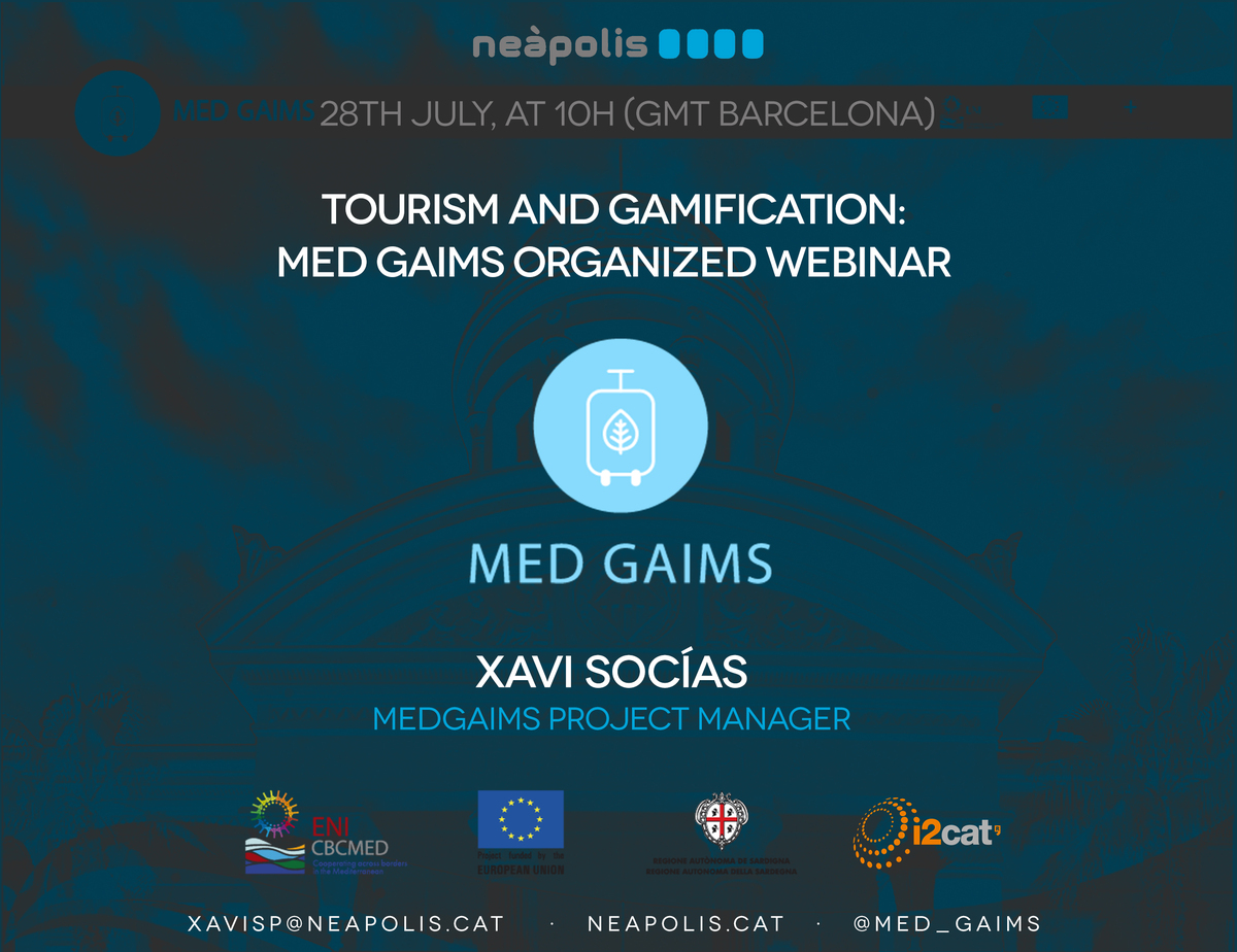 📢Entrepreneurs, creative workers, and gaming experience designers: on the 28th of July at 10h (GMT BARCELONA) participate in the webinar in English about <a href="/medgaims/">MEDGAIMS</a> project 👉 cutt.ly/Jse76VP Hackathons and creative labs to gamify tourist experiences await you! 👾 #GoMED