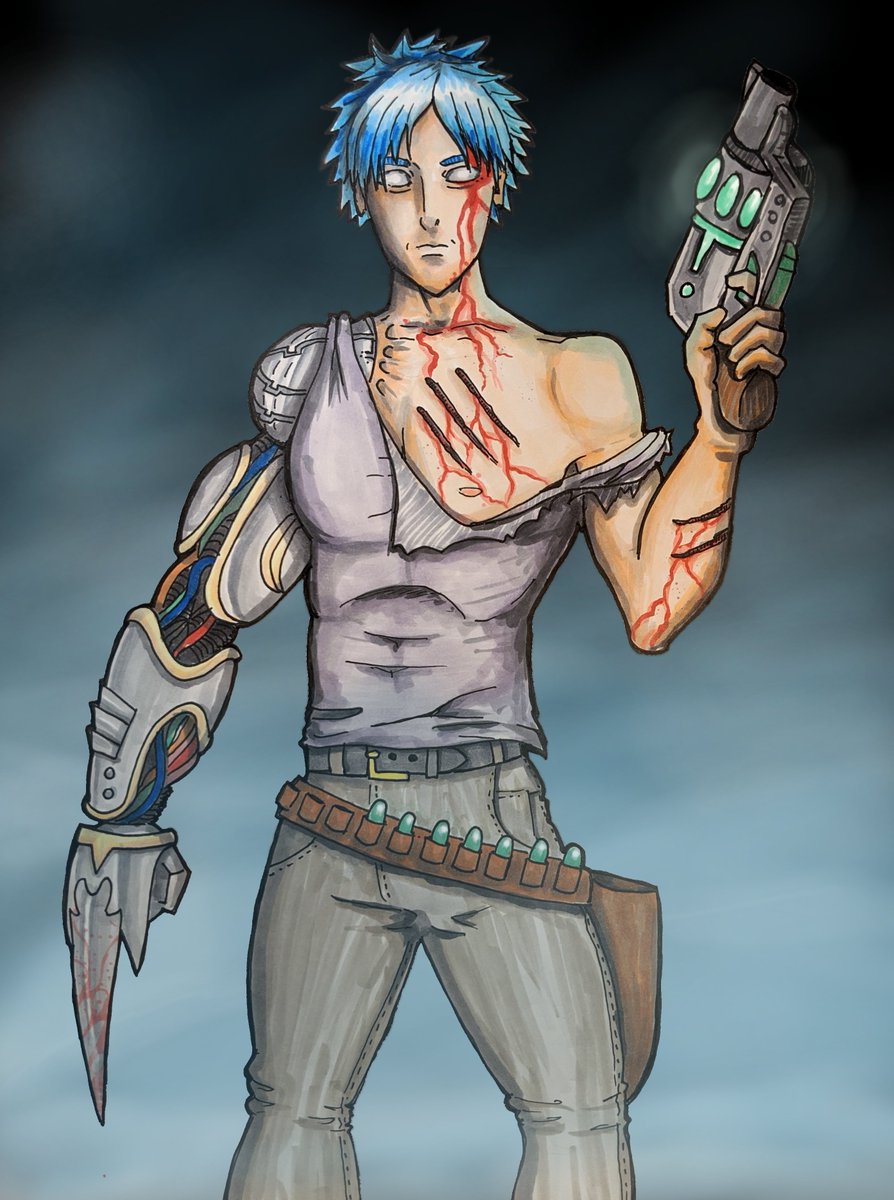 milotoast's tweet photo. I really enjoyed redrawing your art! Cyborg gunslingers are never not fun, despite their grim demeanor...

#RedrawJazzasArt https://t.co/EZLlrUzl8j