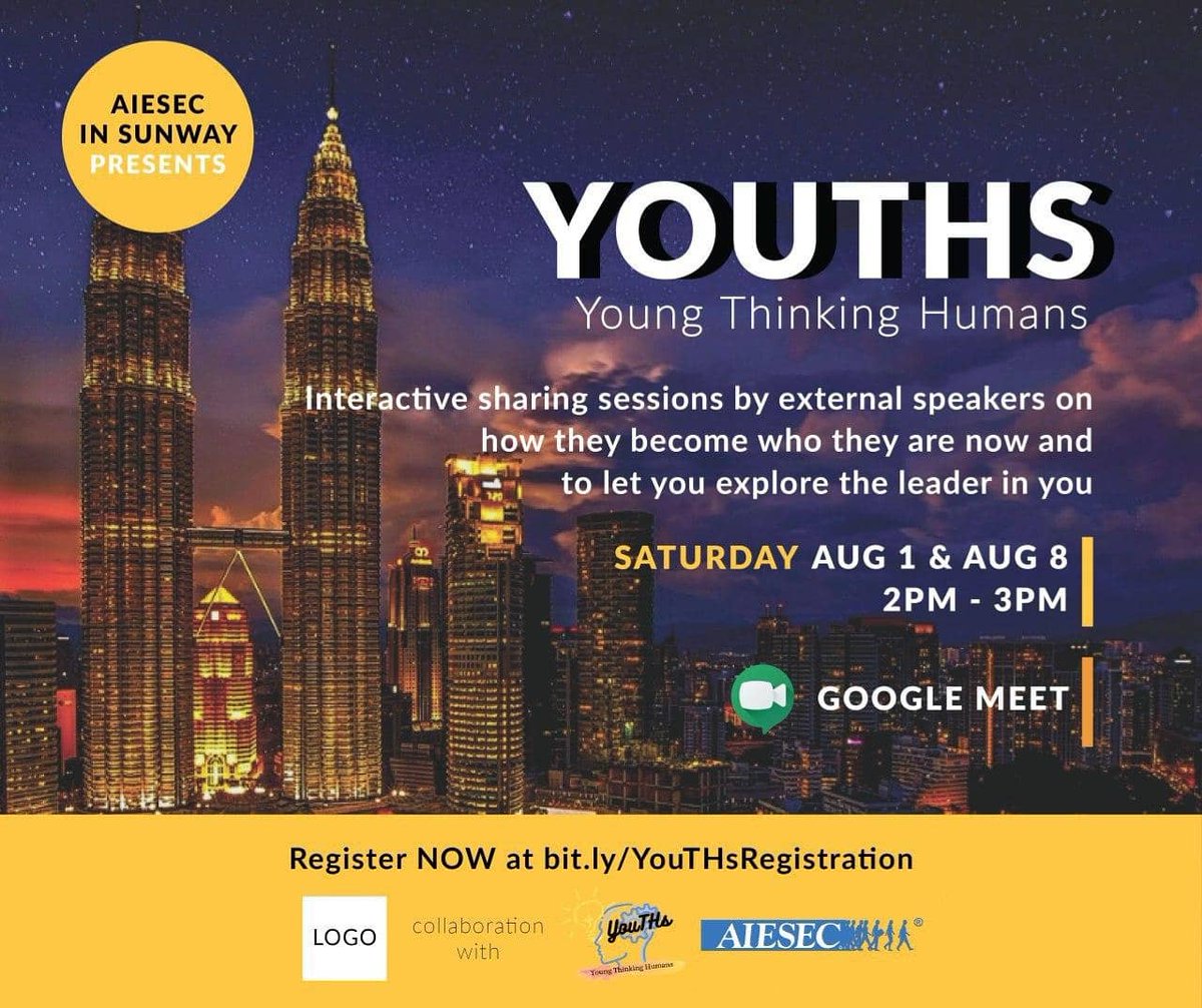 makeitrightMY's tweet image. AIESEC in Sunway will be hosting an event named YouTHs (Young Thinking Humans), which contains two sharing sessions for passionate individuals who aspire to leaders!  
... Read more at​ our Facebook page :m.facebook.com/story.php?stor…