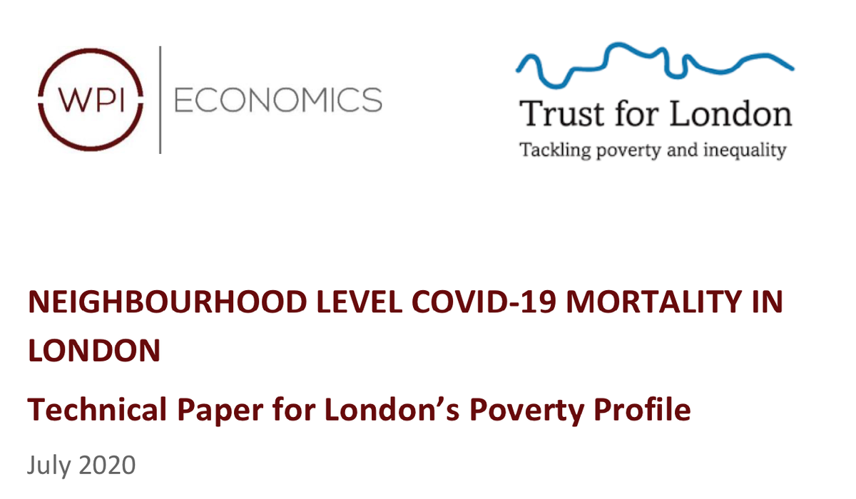 New  #COVID19 data analysisFor  #LondonsPovertyProfile, our economics partner  @wpi_economics has produced this working paper looking at the relationship between  #COVID19 deaths in  #London’s neighbourhoods & deprivation:  https://bit.ly/COVID19lpp&nbsp;Here are some key findings..1/8