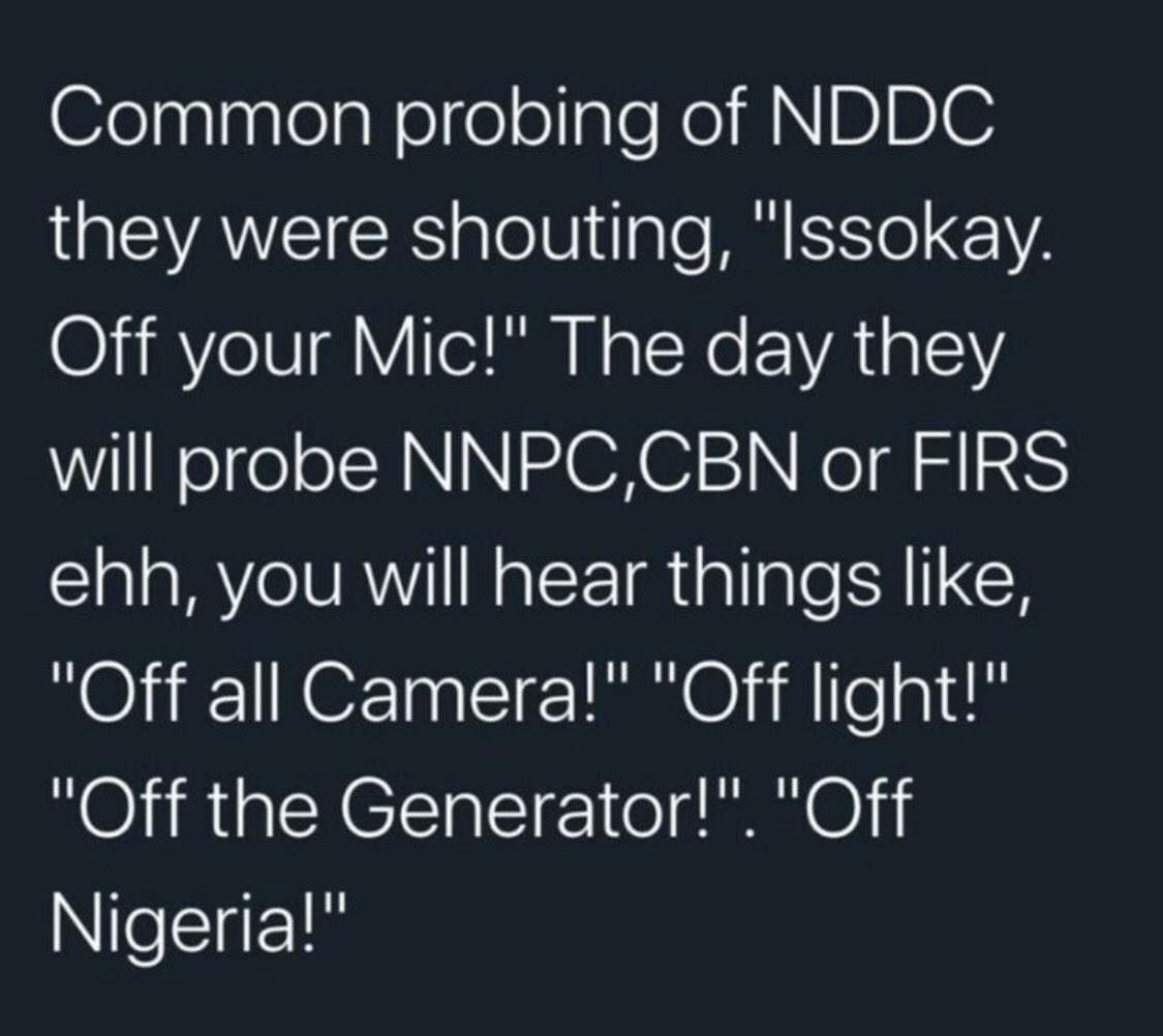 alfatunde's tweet photo. Nigeria. #Onedaygobeoneday Those wey dey steal moni from govument 1 day go be 1 day.
It’s #Probe time in Nigeria.
#ProbeCBN
#ProbeNNPC
#NEPA
#ProbeBanks
#ProbePolice
#ProbeCourts
#ProbeNavy
#ProveArmy
#ProbeBokoHaram
#ProbeAmotekun
Bottom line #ProbeNija cos everything is #419 https://t.co/6AY1KsQzoX