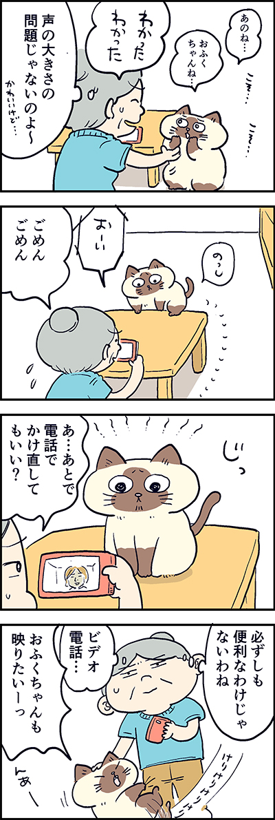 あんずちゃん～みえる～??

第74話「ビデオ電話」

『猫のおふくちゃん』の最新話は毎週金曜日に連載中♪
⇒(https://t.co/0qivM3o46K )

#猫のおふくちゃん 