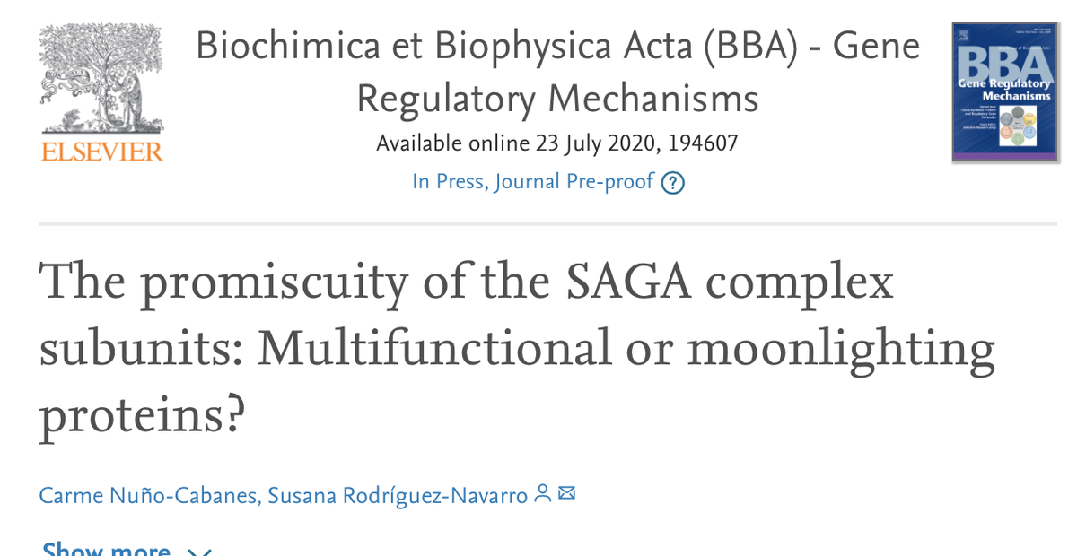 susaopina's tweet photo. Our last review (Journal preproof) @CarmeNuCab on #SAGAcomplex promiscuity or moonlighting?  #InMemoryofSusanAbmayr @jerryleeworkman So proud to contribute to this great #Specialissue tnx Vikki &amp; en @EKoutelou
@IBV_CSIC @CSICdivulga @CSICval @SAGA_Complex  https://t.co/4qKofS8Twi https://t.co/GFEyIIyKxX