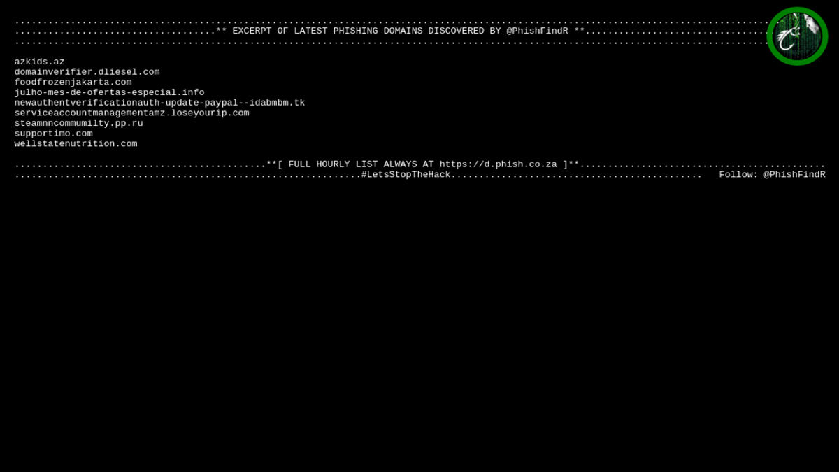PhishFindR's tweet photo. 🎣 PhishFindR Found:
9 NEW #Phishing #Domains 🌐
@ 10:13:08 > https://t.co/D0bPPArRxa

🌐 Found Today: 206 > https://t.co/D0bPPArRxa
2020-07-24 🦈

#cybersec #cybersecurity #infosec #malware #dataviz #datamunching https://t.co/mRmH0tySPz