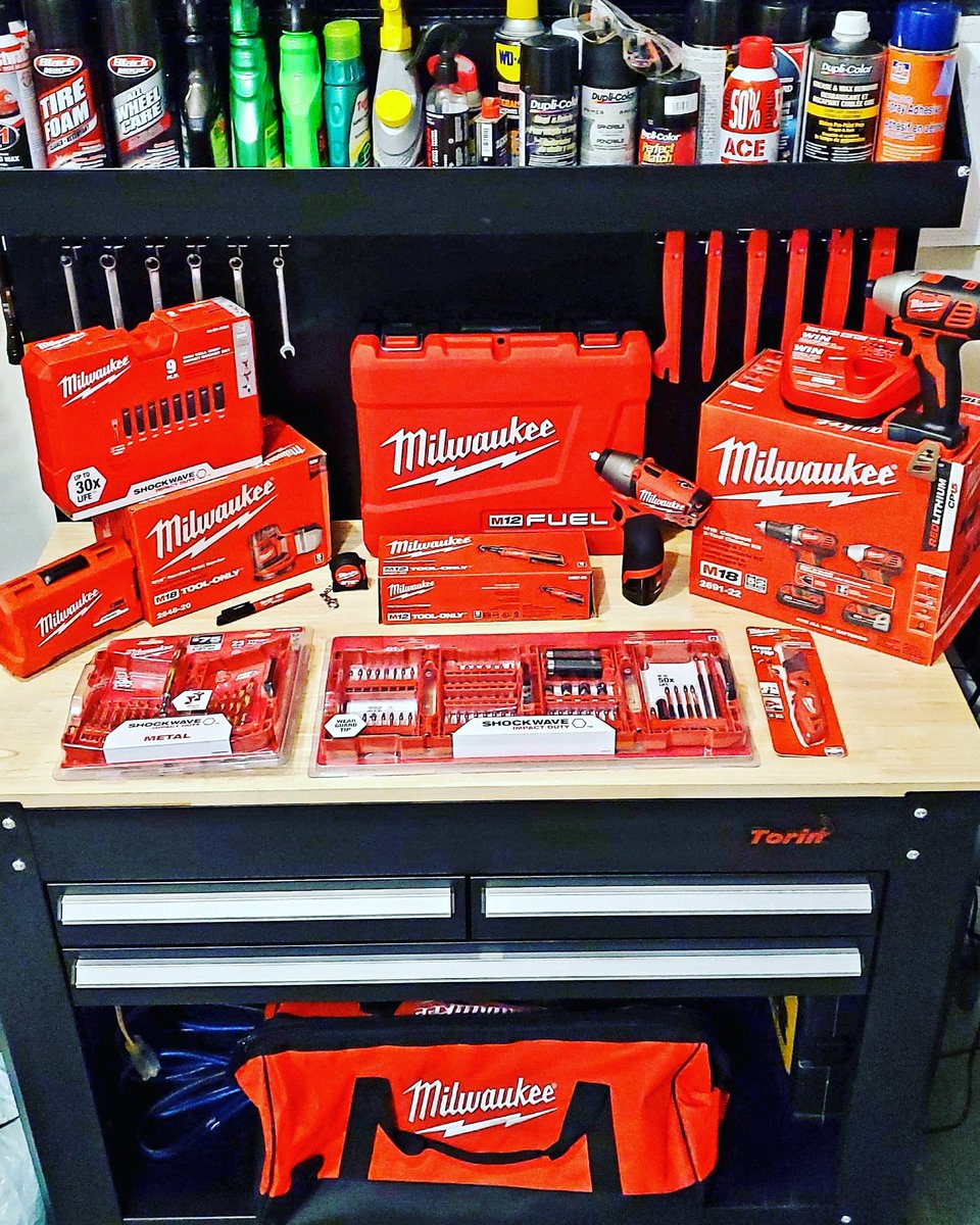 My boyz Milwaukee Collection! 🧰😎

Yes he's spoiled! 😄 With all fairness he got tons of good deals on these tools 🙌

#HesARockstar
#RestoringClassics!
#71ChevelleInTheMaking 😍
#HisDreamCar!
#NowWeCanFollowOurDreams!
#GratefulToBeOnlineBusinessOwners 👩🏻‍💻👨🏻‍💻
#AndBeFree 🙏