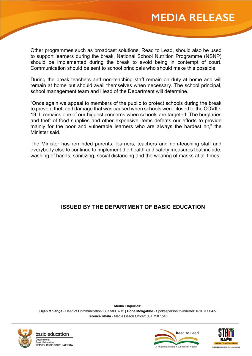 TheCurriculumZA's tweet photo. 🚨Minister of education, Angie Motshekga’s official statements
#SchoolBreakSA https://t.co/IS6Nfz4TSU