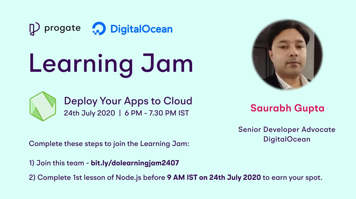 CynthiaBabu's tweet image. Super excited for the #LearningJam program by @progateEN! At @digitalocean, Our #community is bigger than just us! Glad to be a partner, looking forward to this event @yashrajnayak @DevopsFollower
#Code2Success #nodejsdevelopers join us today 6-8 p.m. IST bit.ly/dolearningjam2…