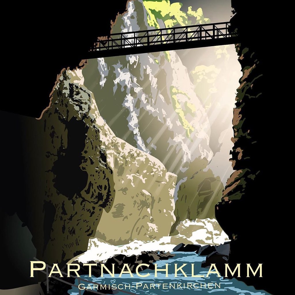 inkpad_app's tweet photo. Illustration of Partnach Gorge by Armin N. Popp using Inkpad for iPad.  Part of a stunning series of location posters. #inkpad #inkpadapp #graphicdesign #vectorart #vectorillustration #vectorartwork #vectordrawing #illustration #digitalart #partnachklamm #garmischpartenkirchen https://t.co/Ciz6qdMm6O