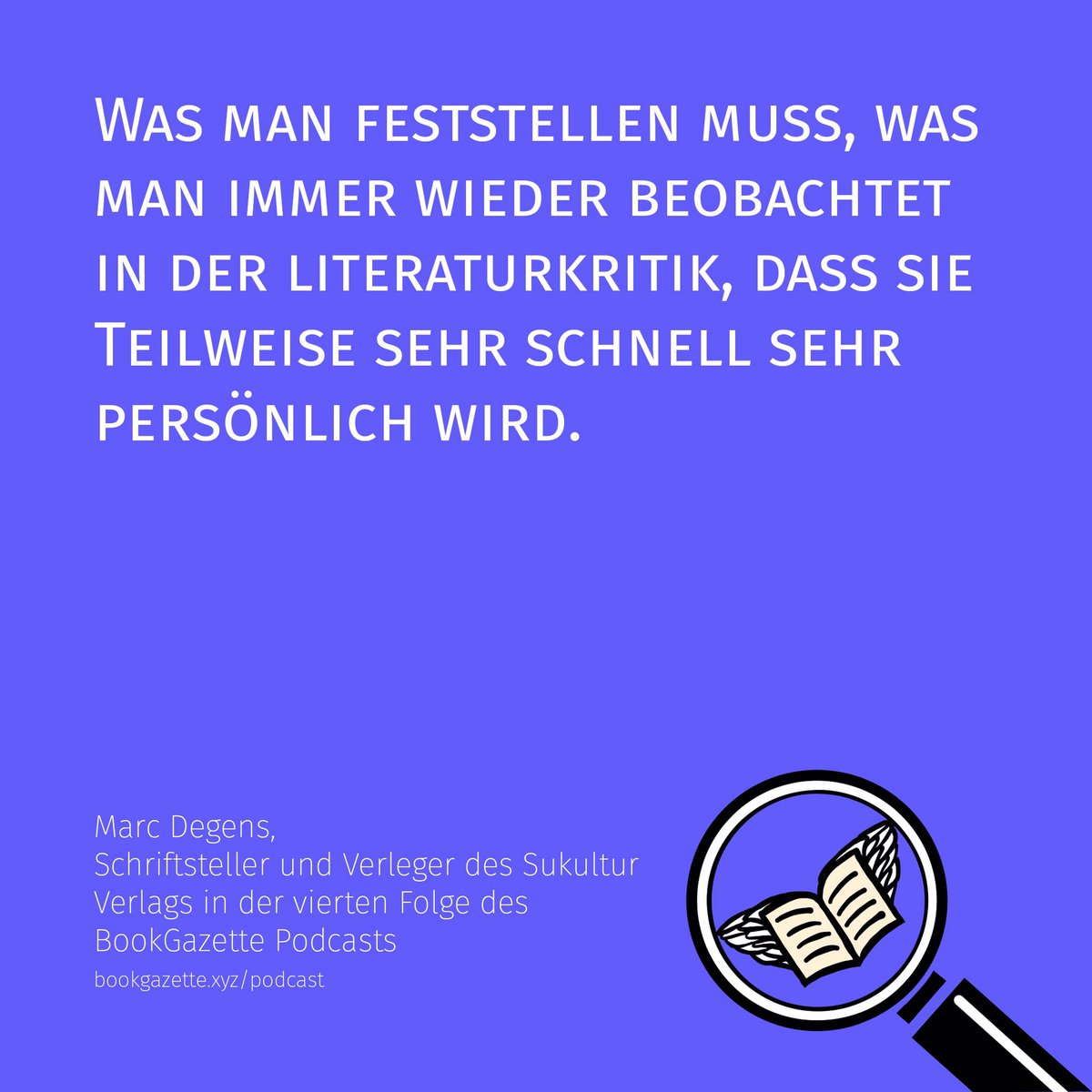Marc Degens ist Schriftsteller und Mitbegründer und Mitherausgeber @sukultur. Wir haben uns über seine neuen Tagebuchaufzeichnungen (<a href="/mairischverlag/">mairisch Verlag</a>), Comics, autofiktionales Schreiben, Autor*innen in der Literaturkritik und übers Verlegen unterhalten.

bookgazette.xyz/podcast/4marcd…