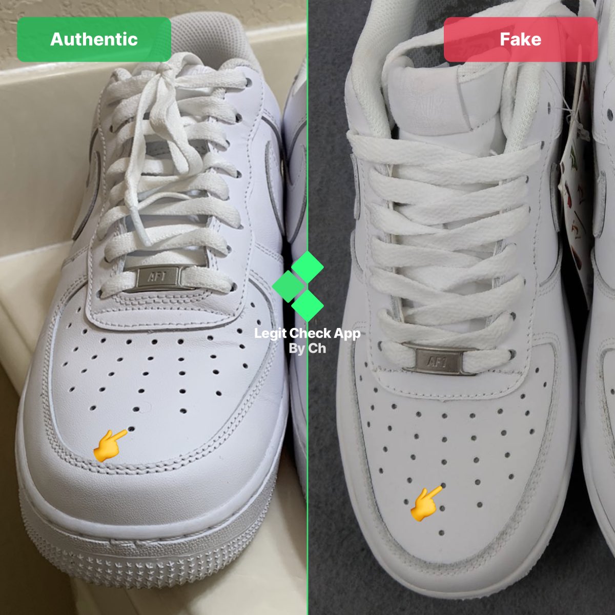 holes on the fake Nike AF1 pair 