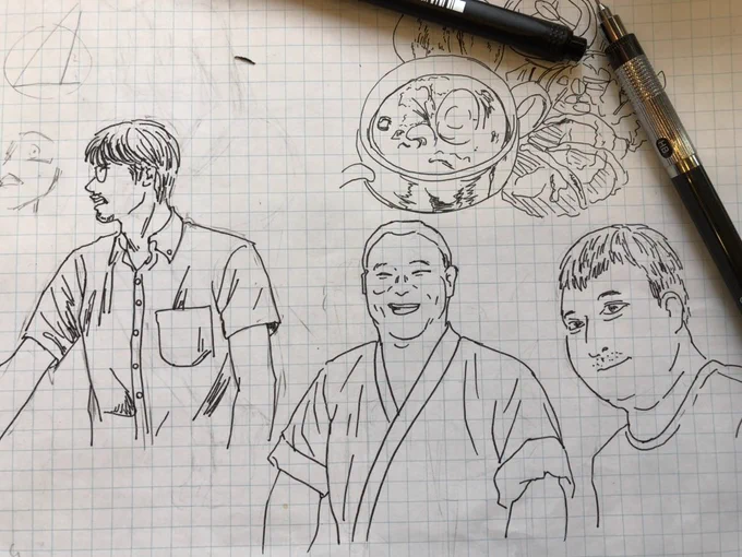 おっさんの絵の練習。フリーペーパーにあった顔写真元に。 