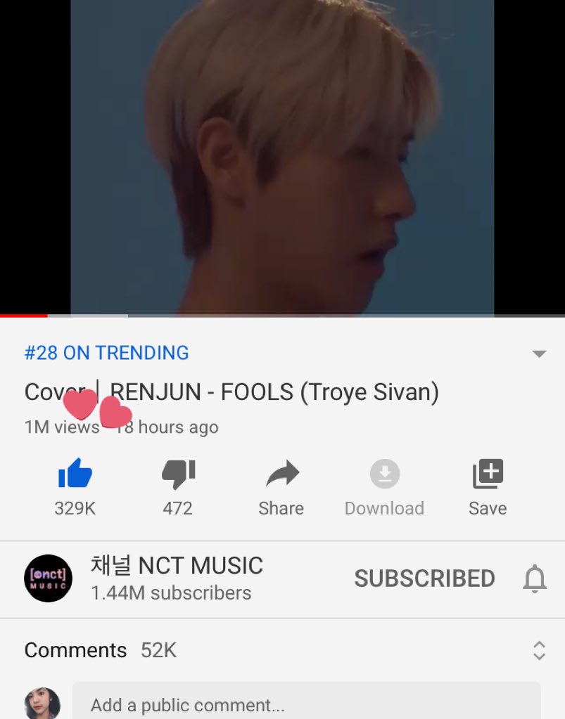 renjunsyadianna's tweet photo. HAPPY 1M VIEWS LOVE! YOU DID IT. 🥺 I’M SO PROUD OF YOUUUU💛💙
#RENJUNFOOLS https://t.co/ppLH8lzXza