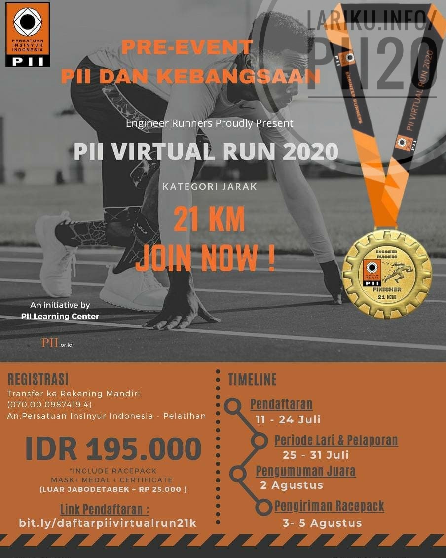 🔻🔻🔻
⛑️ PII Virtual Run
🌤 25-31 Juli 2020
📐 21K • Virtual Run
⭐ Bebas / Anywhere
💙 ________________________
🌐 LariKu.info/PII20 ◀◀◀
🔺
••••
.
.
.
#PIIVirtualRun #LariKuinfo #PIILearningCenter