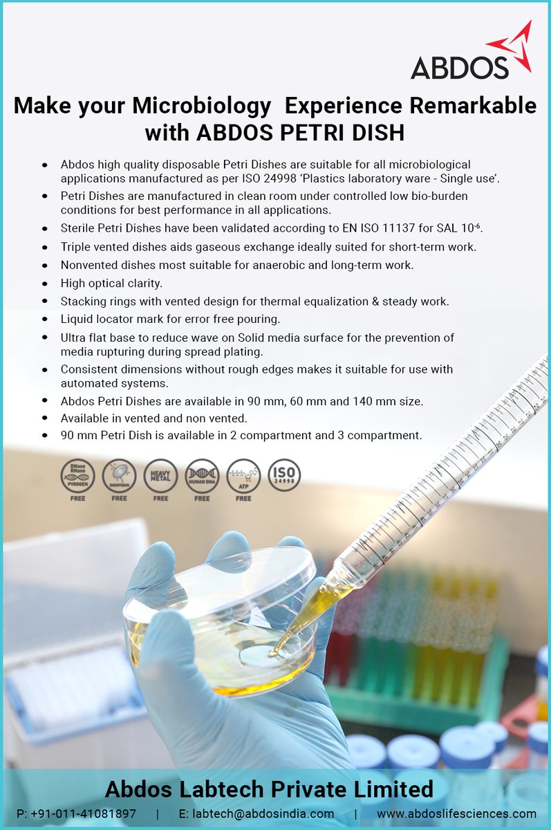AbdosLabtech's tweet image. Make your Microbiology  Experience Remarkable with ABDOS PETRI DISH !

#lifesciences #lifescience #creatingforlifescience #abdos