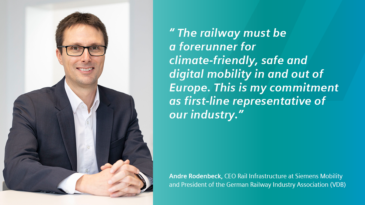 SiemensMobility's tweet photo. The German Railway Industry Association, @Bahnindustrie_D, has appointed Andre Rodenbeck, @andrer78, as its new President. Read more: https://t.co/vQmkT6vHv7 https://t.co/6ZKbvCj9r0