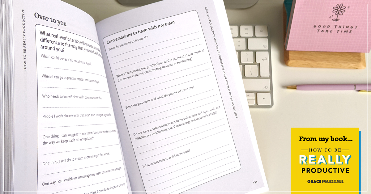 GraceMarshall's tweet photo. As we emerge from lockdown and start ask ourselves "what now?" what conversations are you having as a team? Feel free to use some of these conversation starters from my book, How to be #ReallyProductive https://t.co/MeH5EAXizj