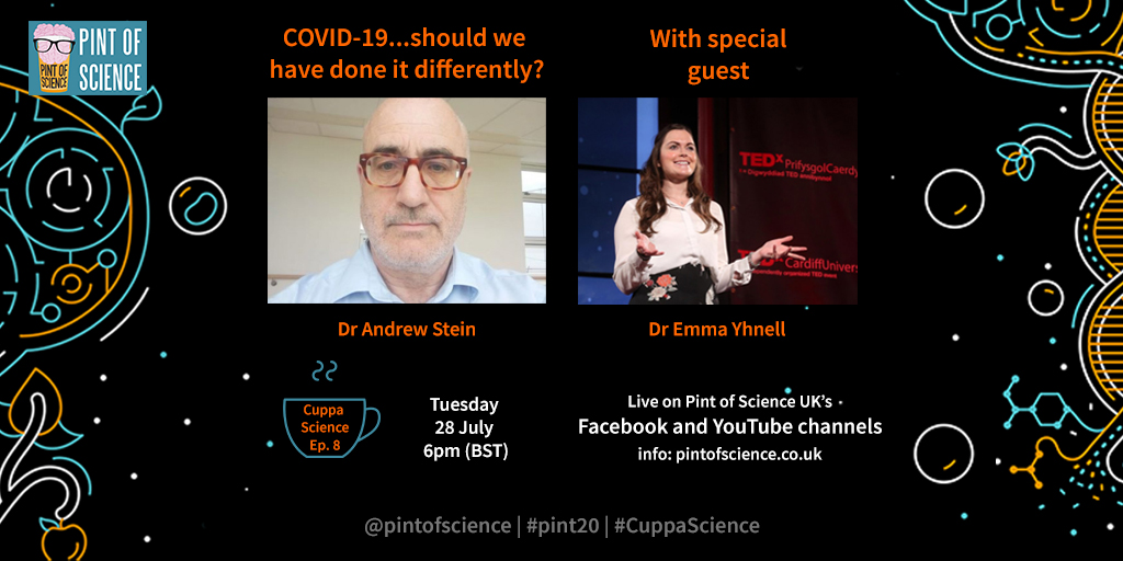 pintofscience's tweet photo. #CuppaScience returns for its final episode (for now) on Tues 28 Jul at 6pm (BST).
Consultant Dr Andrew Stein @warwickuni looks at whether we should have handled the pandemic differently
Our special guest is @EmmaYhnell from @cardiffuni
More info: https://t.co/4JohsXvb0O https://t.co/JqmvdJktnd