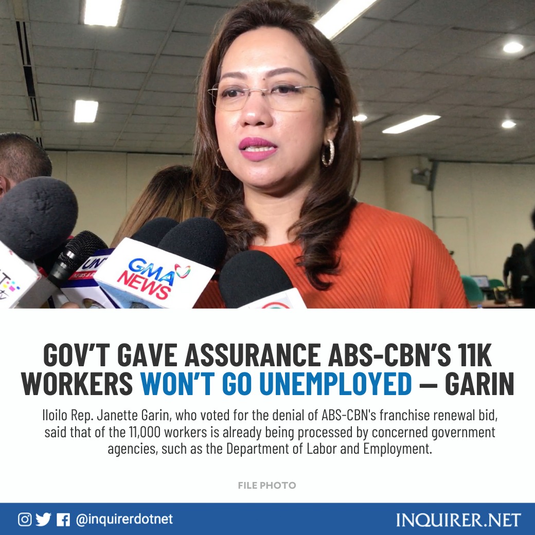 inquirerdotnet's tweet photo. Iloilo Rep. Janette Garin: “On the issue of the 11,000 workers, we were very clear in stating and we were assured by the government that there are steps are being undertaken so that we are one with them, that nobody will lose job.”

Read: https://t.co/3yVjgQah1v https://t.co/efyM2aubje